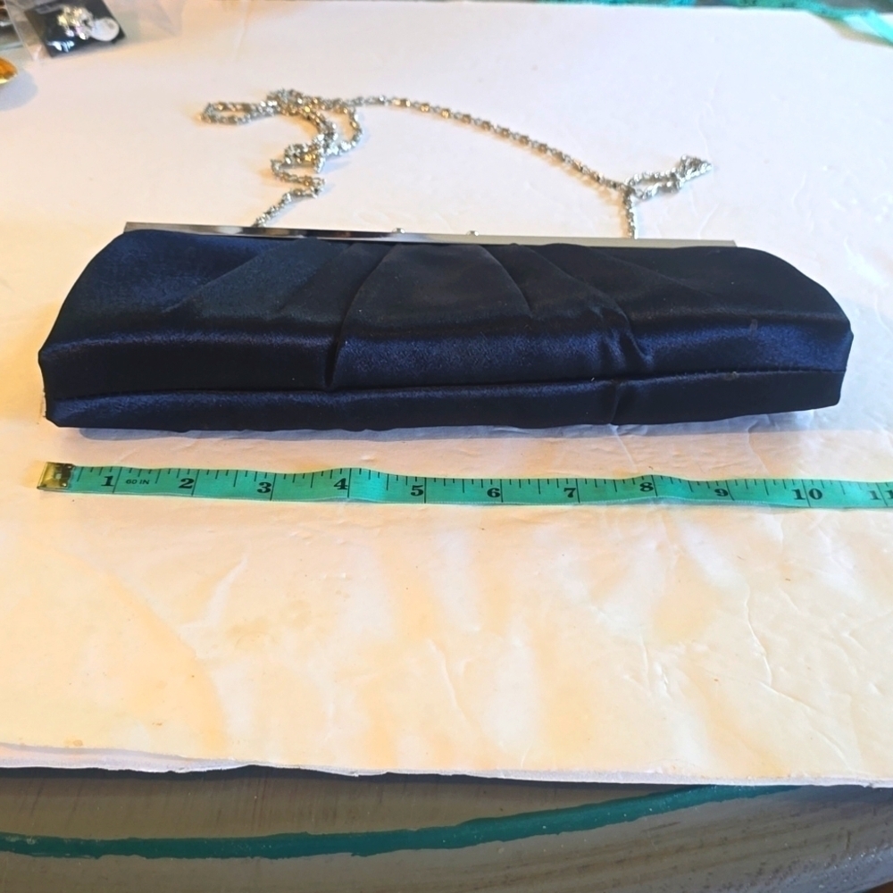 Gunne Sax | Navy Blue/ Silver Satin Evening Clutch Elegant Stunning! Large - Picture 6 of 14